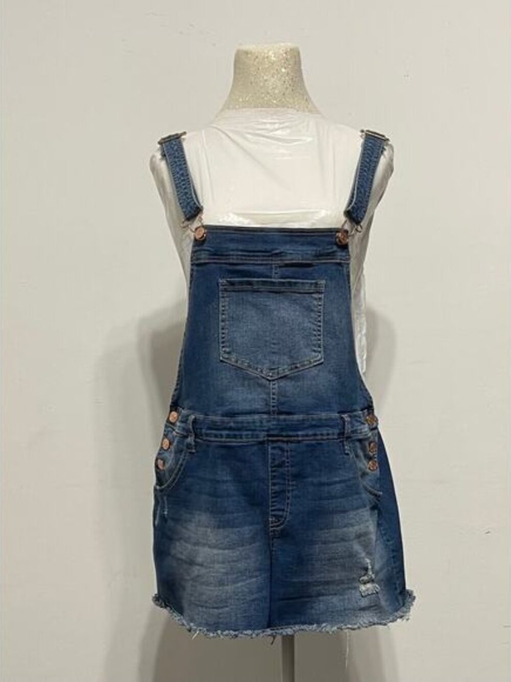 CP Jeans denim overalls with distressed wash and raw hem  sz XL Y2K grunge